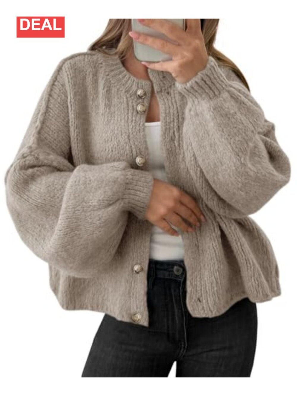 Oversized Chunky Knit Cardigan Long Lantern Sleeve Slouchy Boyfriend Sweater